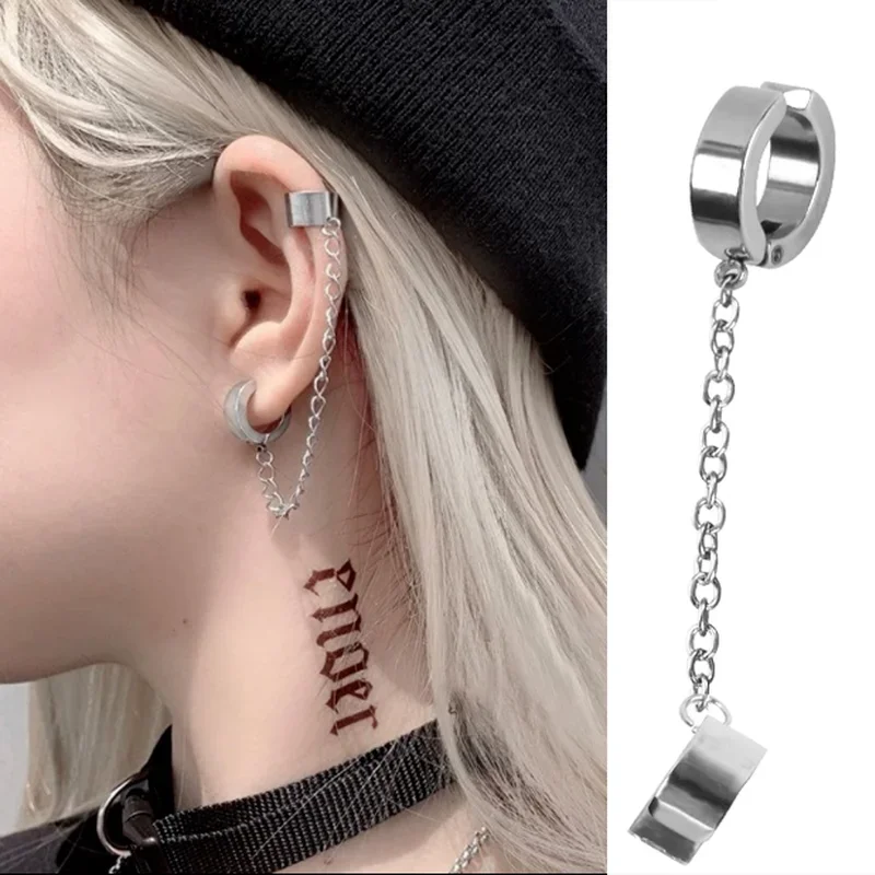 Titanium Steel Ear Cuff Clip Dangle Drop Chain Earrings 1Pc for Men Women drop earrings,dangle earrings,chain ear clips