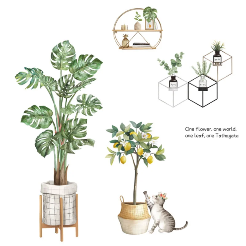 

Nordic Green Plants Wall Sticker Shop Window Glass Layout Electrostatic Animal Background Sticker Moisture-proof Anti Fouling