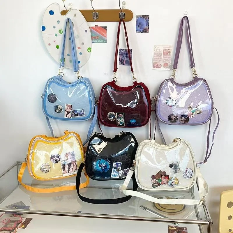 Ita Bag Zaino Piccolo Con Gatto Ricamato - Borsa A Tracolla Con Finestra Trasparente Per Spille, Inclusi 4 Bottoni Da 58 Mm