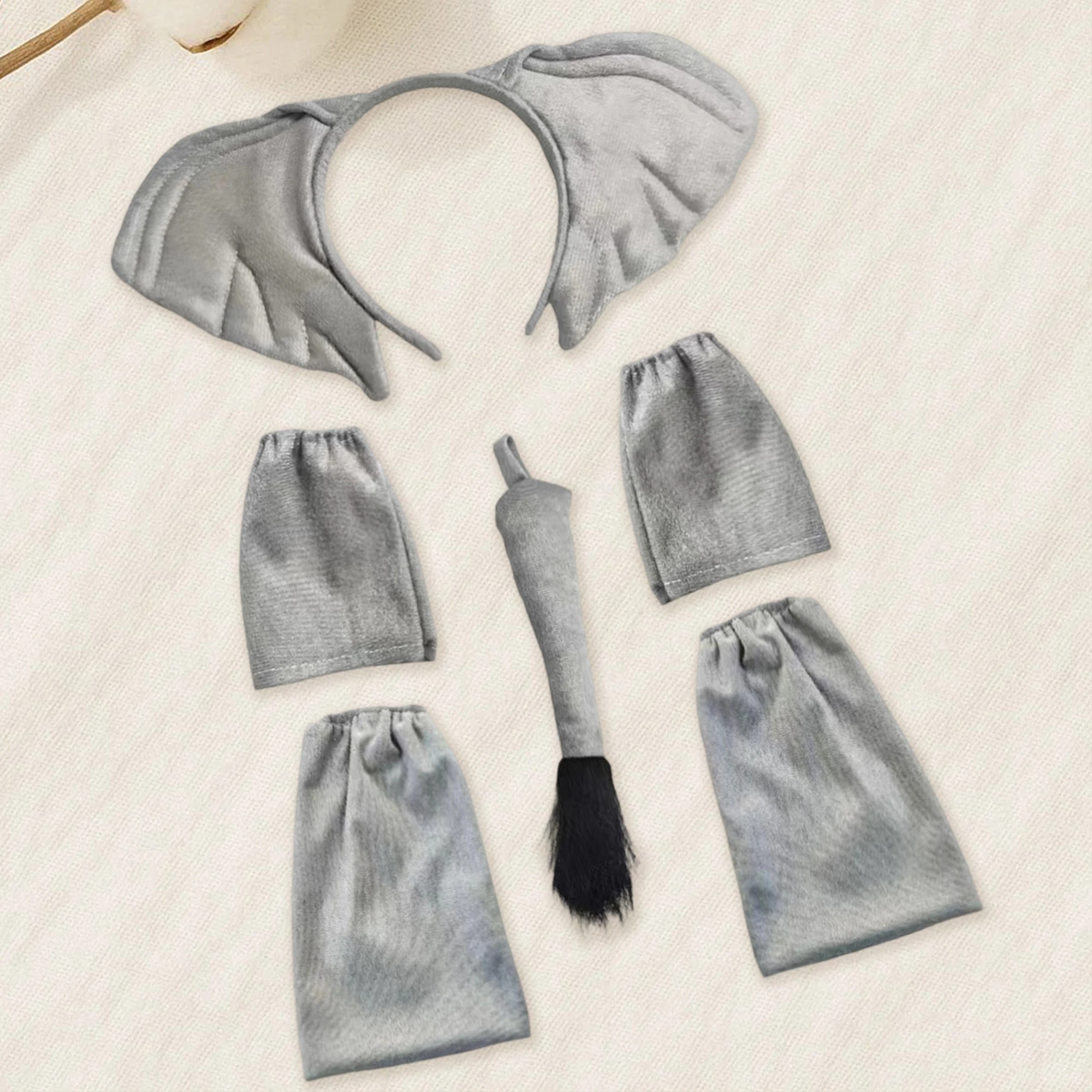 Grey Elephant Costume Set with Headband Gloves Leg Warmers and Tail for Halloween Cosplay Party Dress Up