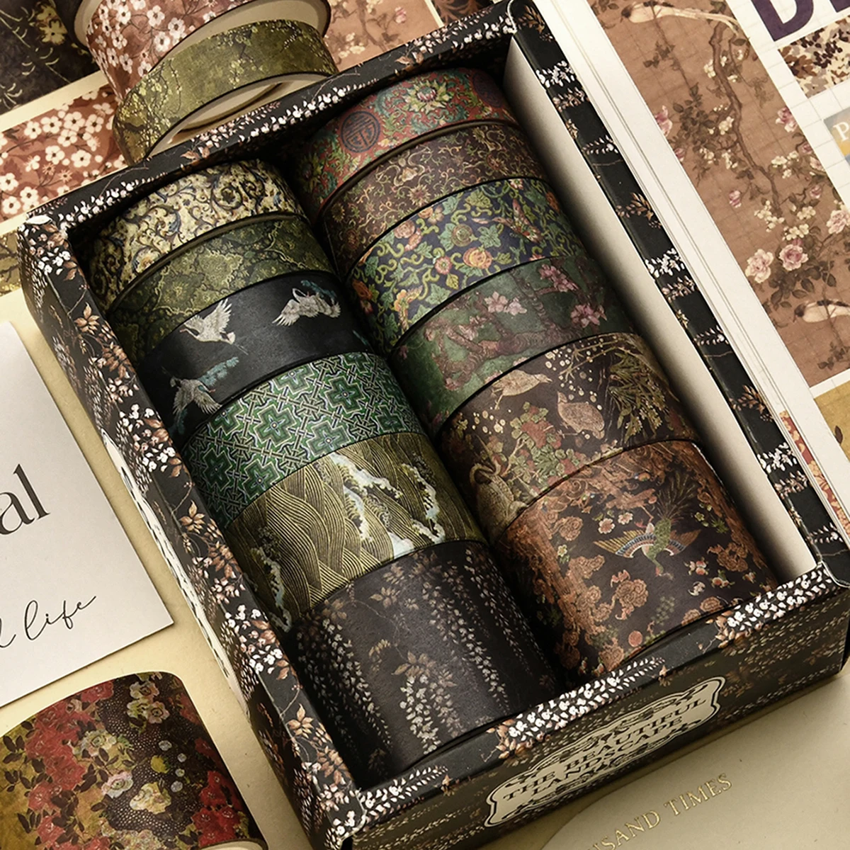 12 Rolls Vintage Printed Washi Tape Set, DIY Scrapbooking Decorative Tape for Handmade Gifts and School Supplies 1