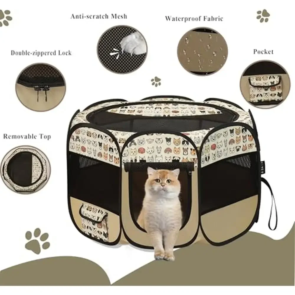 Portable Pet Playpen with Mat Waterproof Cat Dog Cage Crate Tent Indoor Outdoor Use Lightweight & Easy to Fold 600D Oxford Cloth
