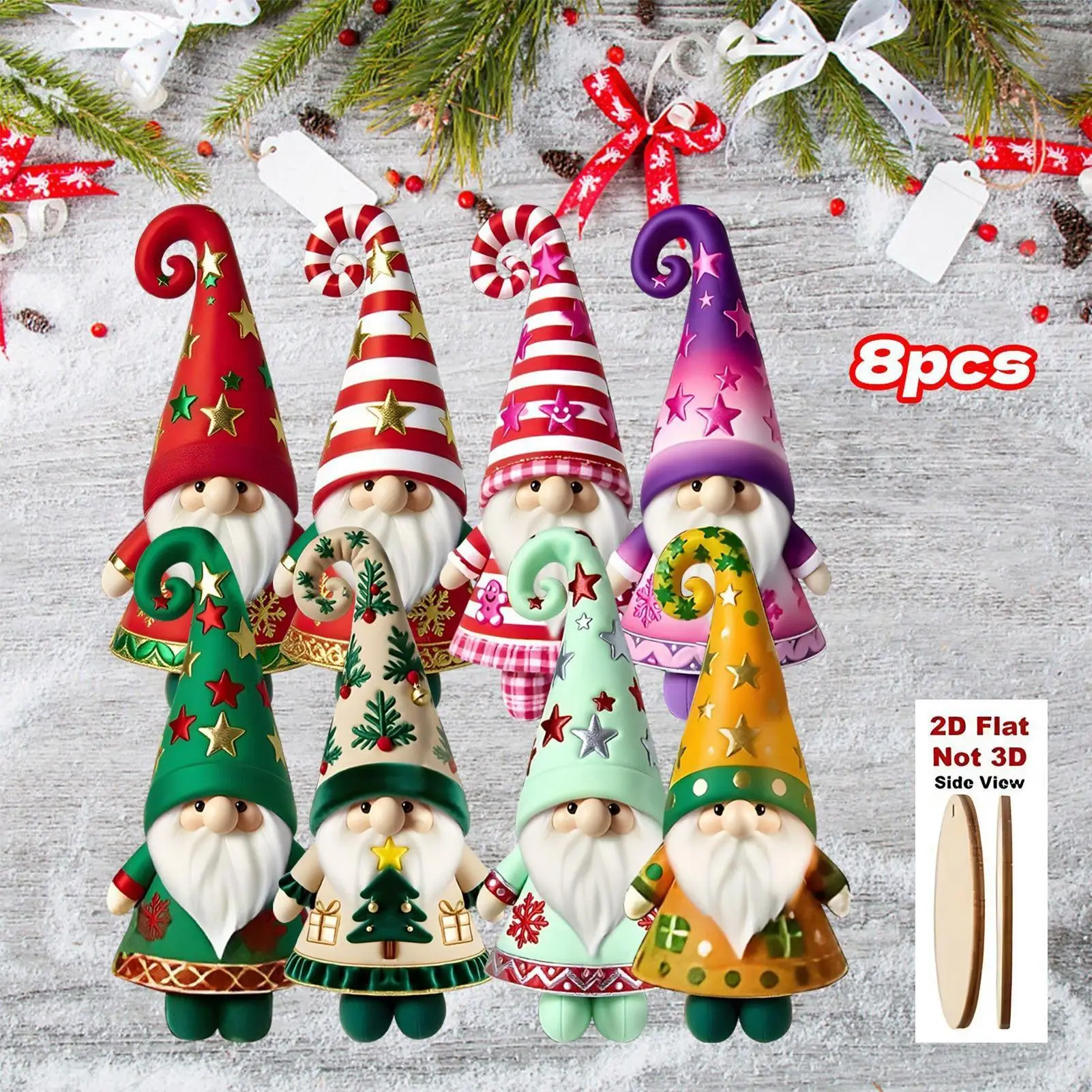8Pcs Wooden Fall Gnomes Charm Decoration Ornaments Gnomes Figurines Decor for Christmas Party New Year Outdoor Indoor Branches