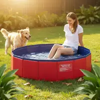 Piscine pliable pour animaux de compagnie, rouge et bleue, 31,5 x 31,5 x 7,9 pouces 1