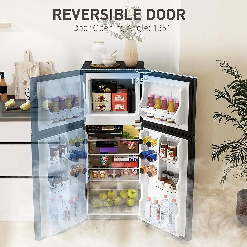 4 Cu.Ft Mini Fridge With Freezer, Double Door Compact Refrigerator With Adjustable Thermostat, Shelf And Reversible Door For 6 4 Cu.Ft Mini Fridge With Freezer, Double Door Compact Refrigerator With Adjustable Thermostat, Shelf And Reversible Door For 6