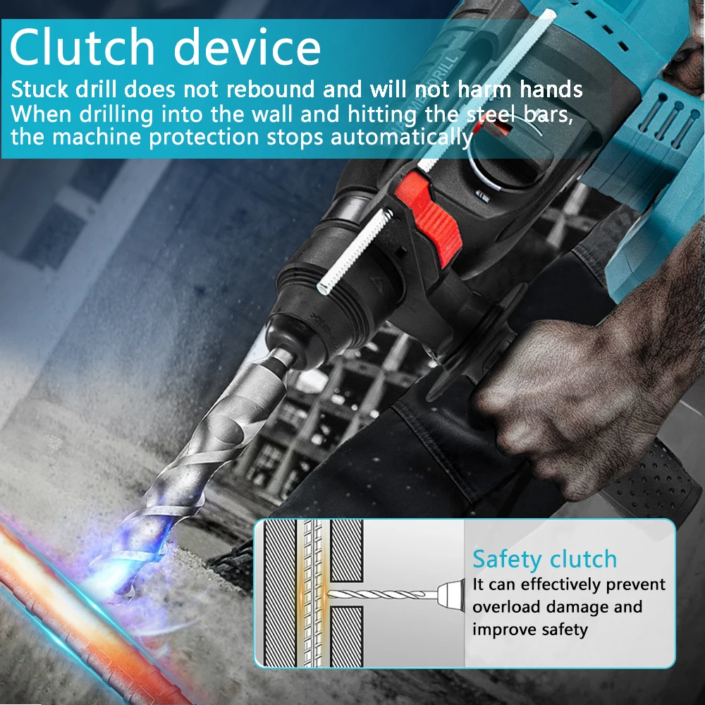 18V 26MM Brushless Cordless Electric Hammer Drill  3500RPM Impact Drill Multifunctional Rotary Electric Pick Drill Power Tools 4