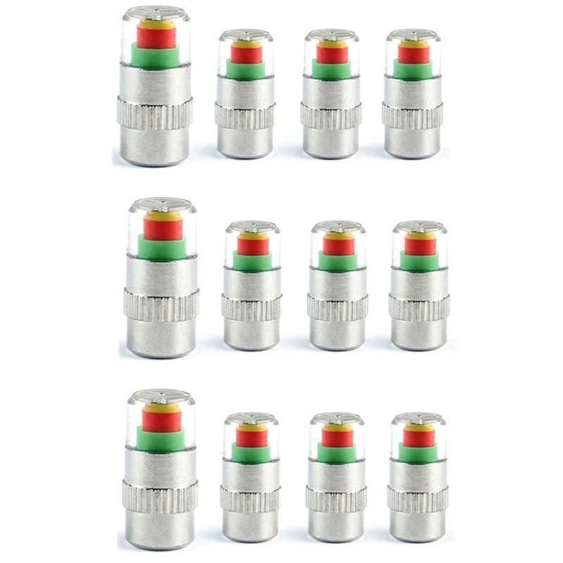 

12Pcs/Set Car Tire Valve Cap Tire Pressure Table Tire Gauge Tire Pressure Monitoring Warning Cap