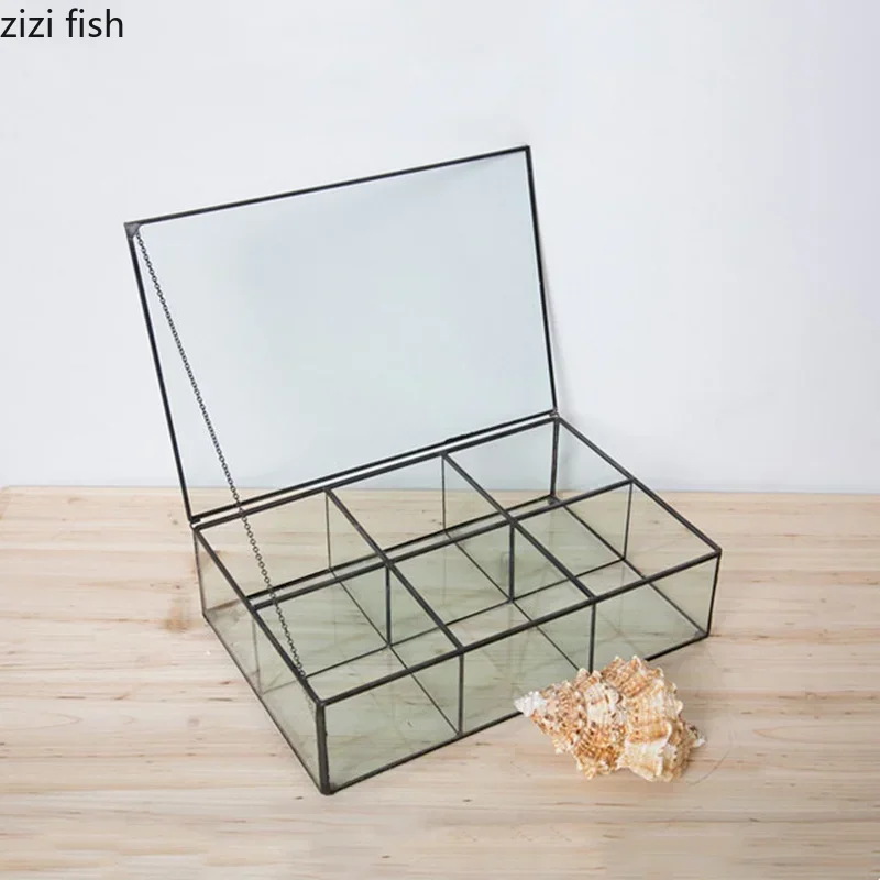 Transparent Glass Jewelry Box Rectangular Storage Boxes Jewelrys Display Box Multi-grid Jewelry Organizer Cosmetic Boxes Tray 6