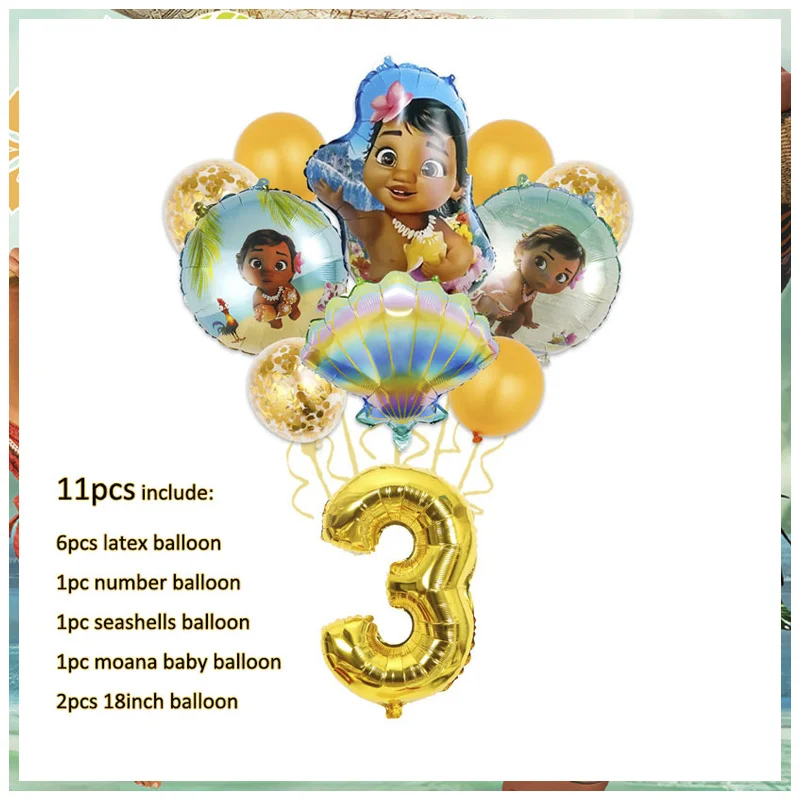 thumbnail image 1 of Globos de cumpleaños de Disney Moana, plato de papel, vasos, servilletas, kit de decoración para fiesta de feliz cumpleaños, suministros para niños, 1 of 5