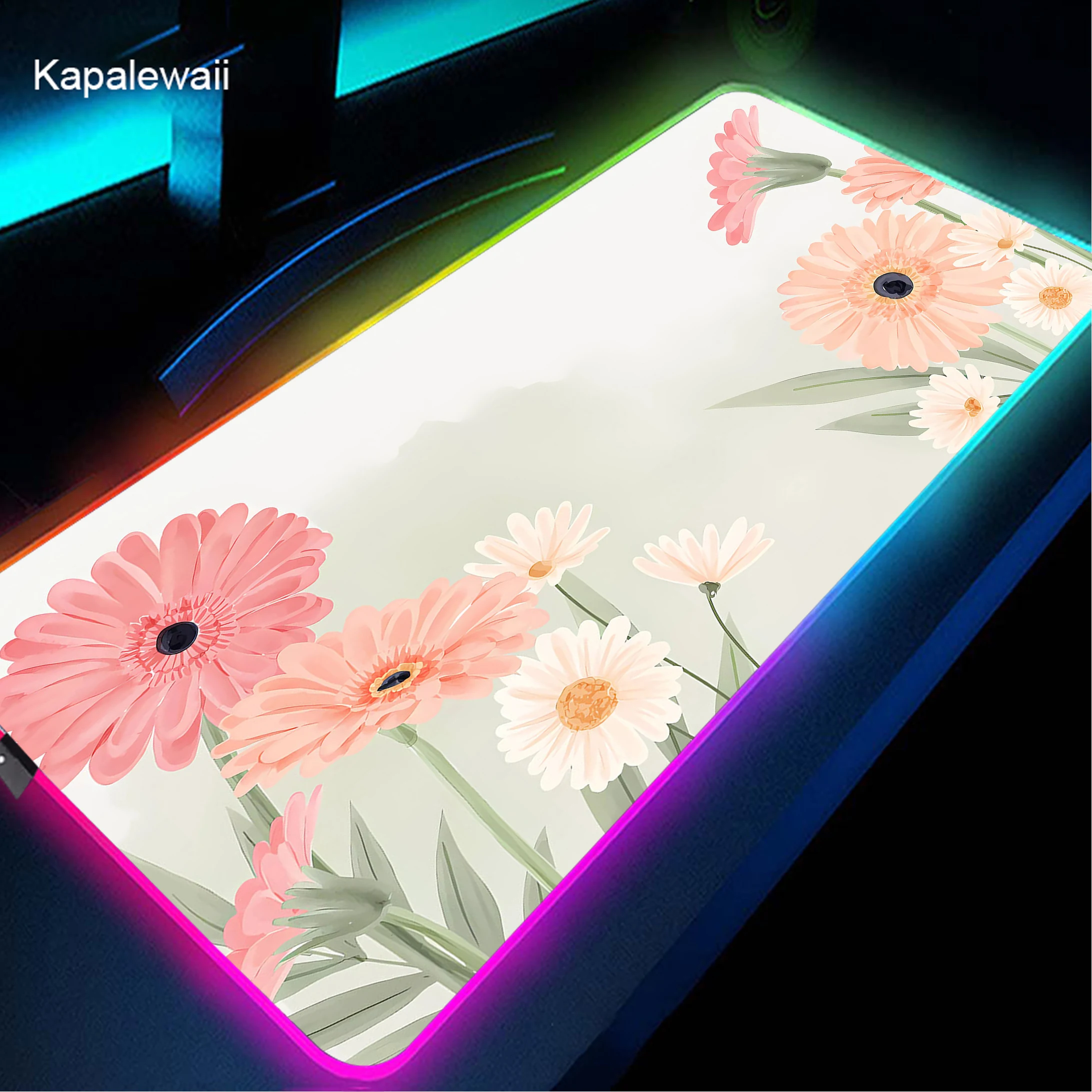 

Gamer Mouse Pad Green Flower Mousepad RGB Large Deskmat Big Keyboard Mat Backlight Mause USB LED Table Carpet XXL 1000x500mm