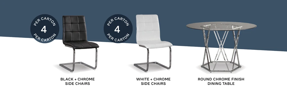 black leather and chrome upholstered chair white set of 4 chairs round chrome dining table glass top