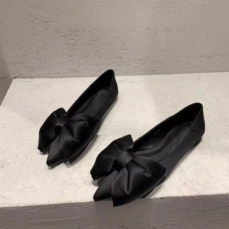 Flat Shoes for Women Spring Autumn 2025 New Casual Pointed Bow Green Black Plus Size 42 43 44 Women's Shoes Ladies Loafers 3