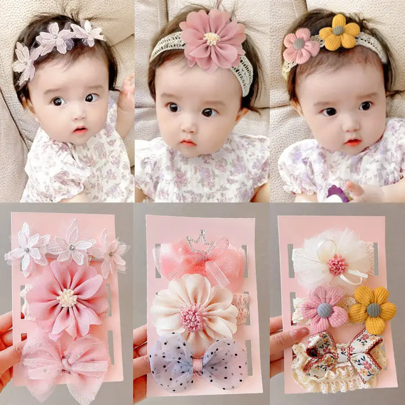 

3pcs/set Infant Sweet Lace Baby Headbands Girl Elastic Flower Bow Hair Band Kids Headwear Newborn Decoration Hair Accessories