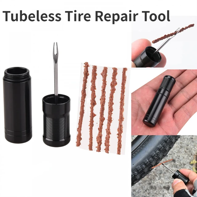 Bicycle Tubeless Tire Repair Tool MTB Bike Tire Puncture Repair Rubber Bacon Strips and Insertion Tool Tyre Repair Rubber Strips