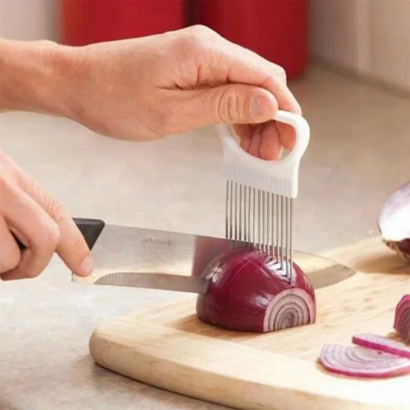 Effortlessly Slice Onions with this 1pc Colorful Onion Slicer Kitchen stainless steel potato chip onion holder