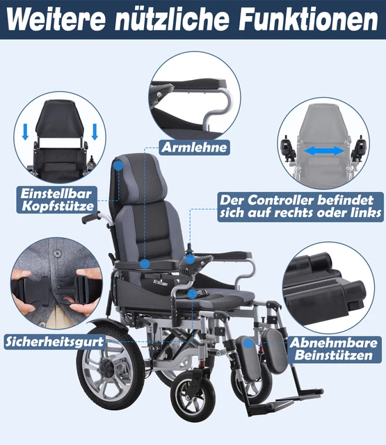 500W Electric Wheelchair 20AH Foldable, Reclining Tilt Design 150KG Weight Capacity 22KM Range Ergonomic Design 4 500W Electric Wheelchair 20AH Foldable, Reclining Tilt Design 150KG Weight Capacity 22KM Range Ergonomic Design 4