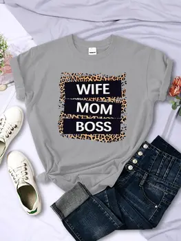 Street Woman T-Shirts Wife Mom Boss Letter Leopard Prints Tees Soft Breathable O-Neck Short Sleeve Summer Casual Female Clothes 1