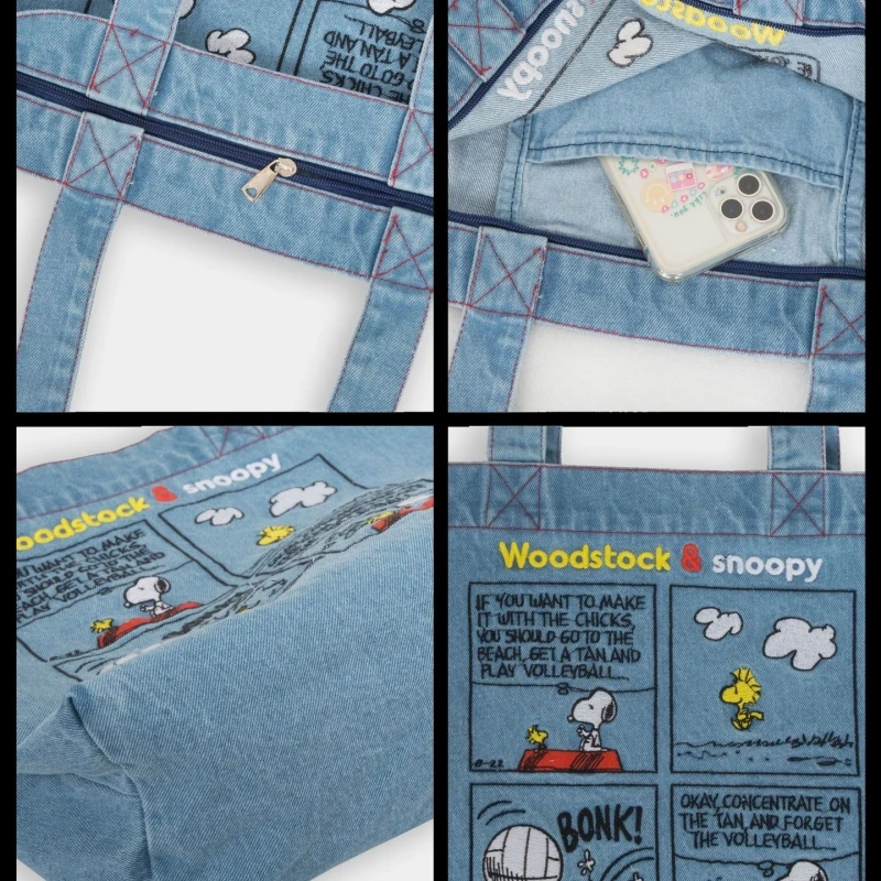 thumbnail image 4 of Bolso de hombro de mezclilla de gran capacidad de Snoopy Bolso de mano moderno y versátil Bolso de compras portátil para viajes Regalo para amigos y estudiantes, 4 of 6