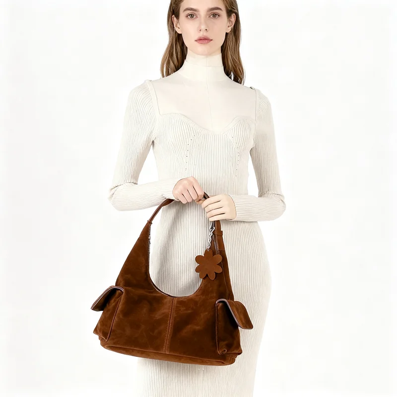 Fashionable Women's Suede Leather Wandering Handbag Autumn Winter Vintage Designer Bag Handbag Shoulder Casual Style