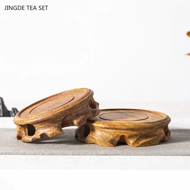 Mahogany Carving Teapot Base Solid Wood Round Root Carving Decoration Pieces Teacup Tea Set Base Home Decoration Crafts