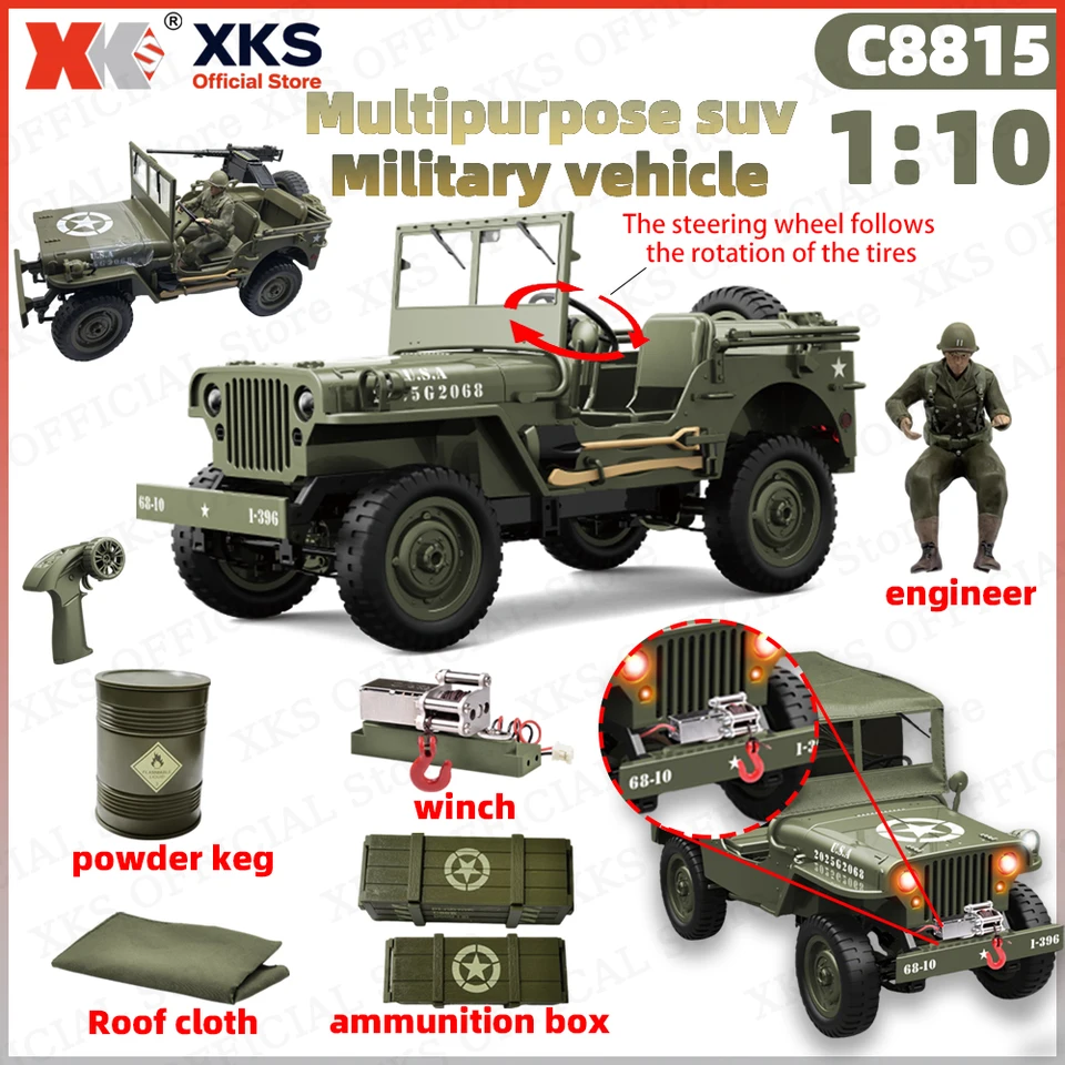 XKS JJCR 1:10 Willys Jeep 1941MB Scale RC Car 2.4G 4WD Remote
