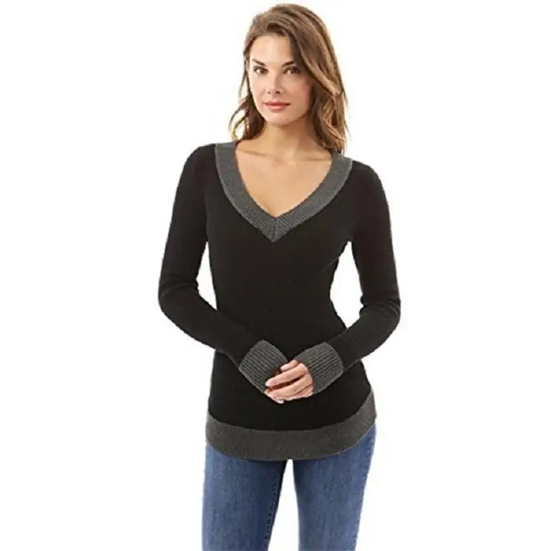 

Women's Sweater 2023 Autumn/Winter New V-Neck Color Matching Sexy Slim Large Size Knit Sweater