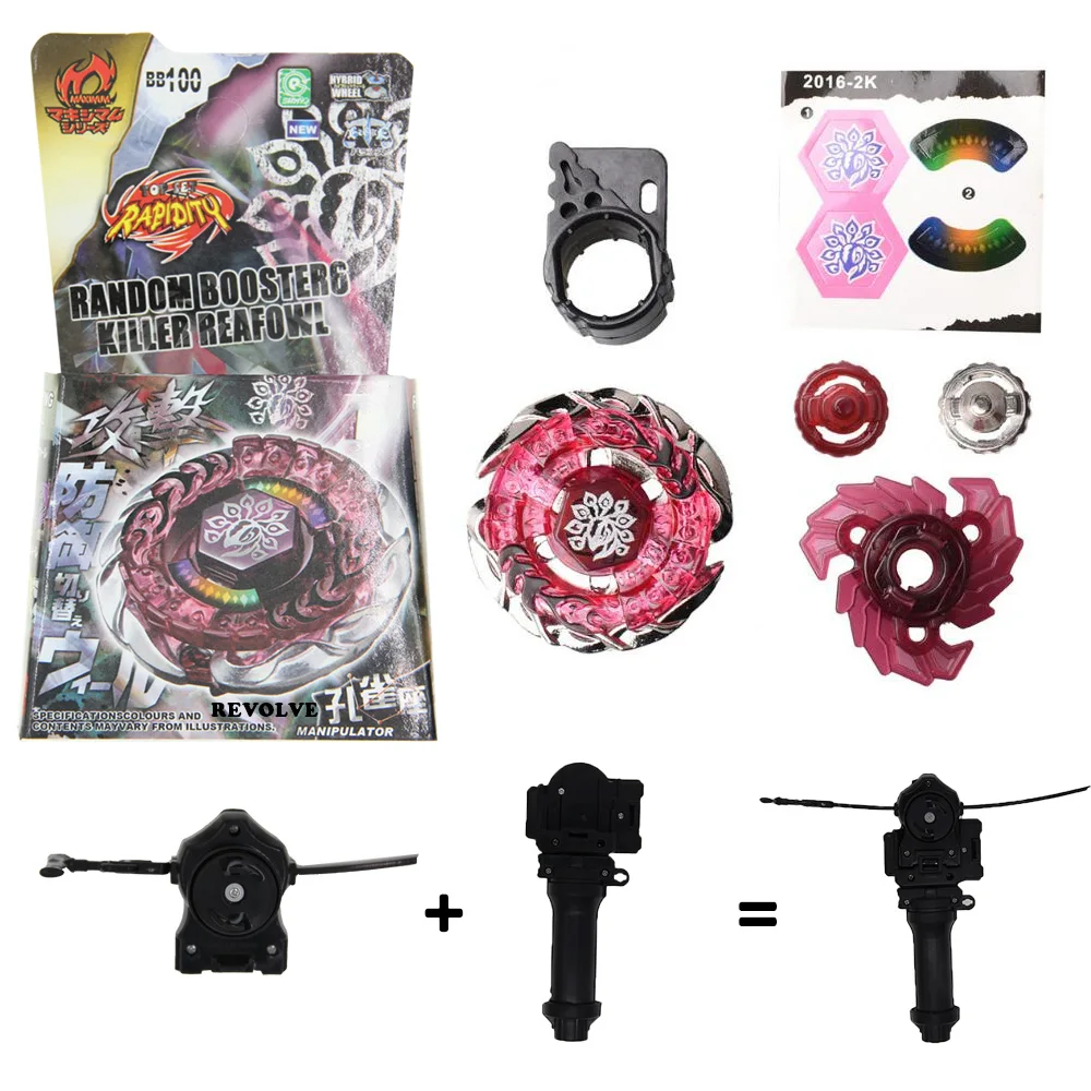 B-X Toupie Burst Beyblade Bey Battle Burst Metal Fusion 4D Killer Beafowl Bb100 Con Grip + Black Pull Line