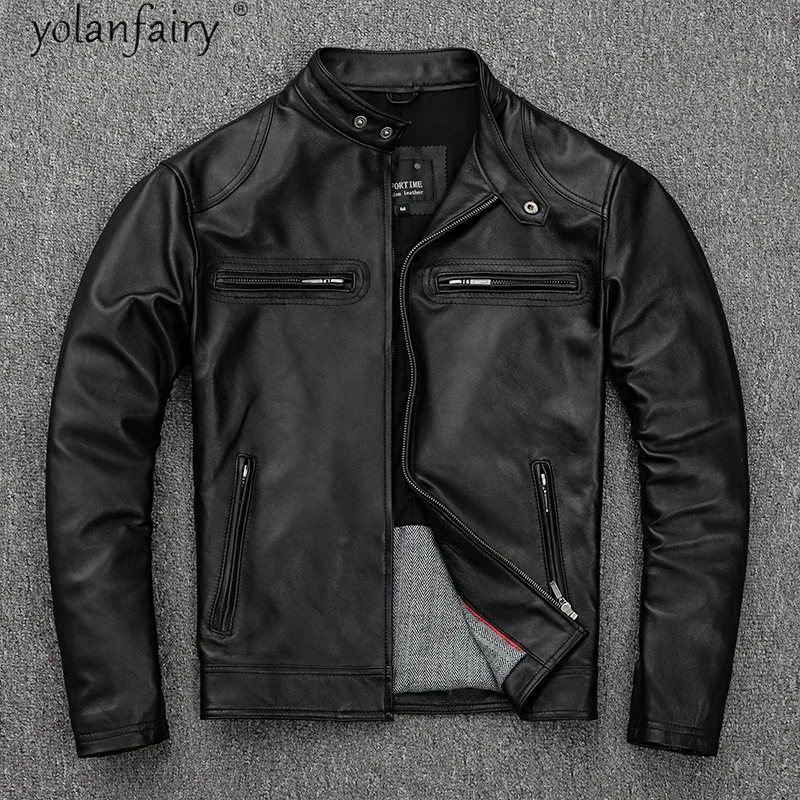 

100% Genuine Sheepskin Leather Jacket Men 2024 Spring Autumn Motorcycle Biker Jackets for Chaquetas Hombre KJ7166