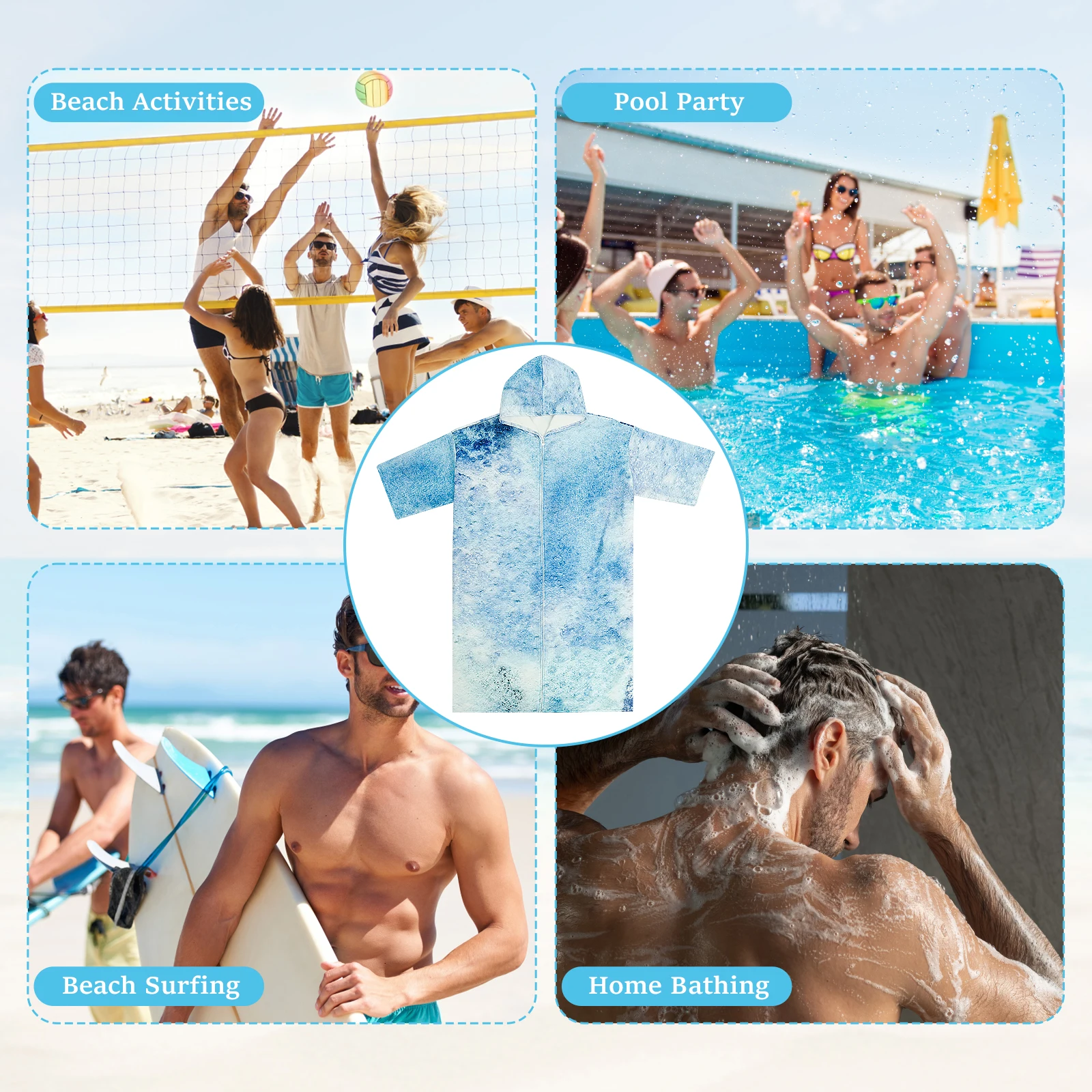 Hooded Towel Polyester Soft Hooded Changing Robe Quick Dry Cover Up Changing Towel Swim Robe Poncho for Men Women Beach Travel