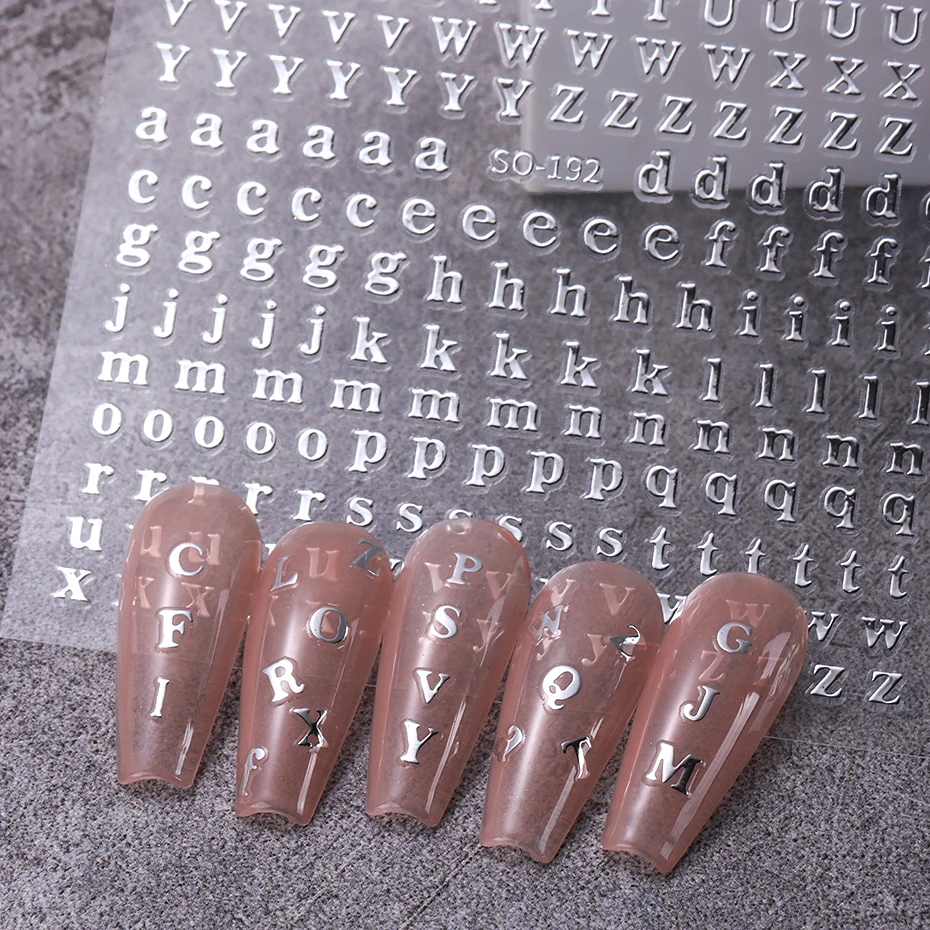 3/7pcs English Letter Nail Stickers Golden Silver Black Alphabet Design Nail Decal Sliders Manicure Decor For Nail Tips Beauty