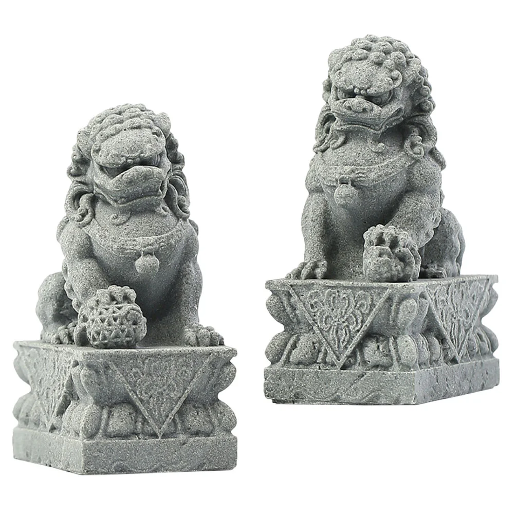 Pair Fu Foo Dogs Guardian Lion Statues Asian Stone Beijing Lions Feng Shui Decor Home Ward Off Evil Energy