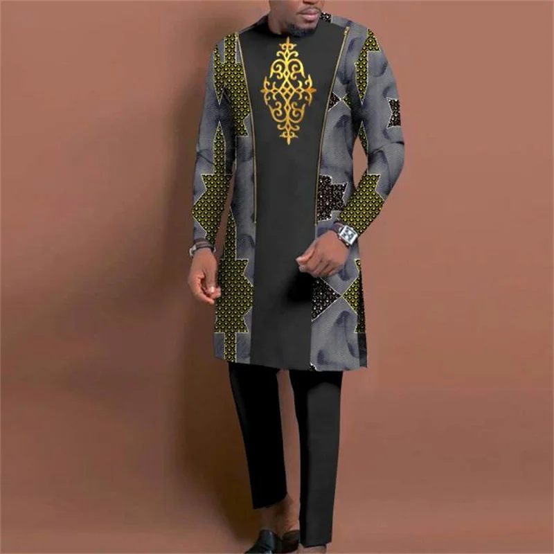 Men\'s casual fashion luxury geometric print two-piece set