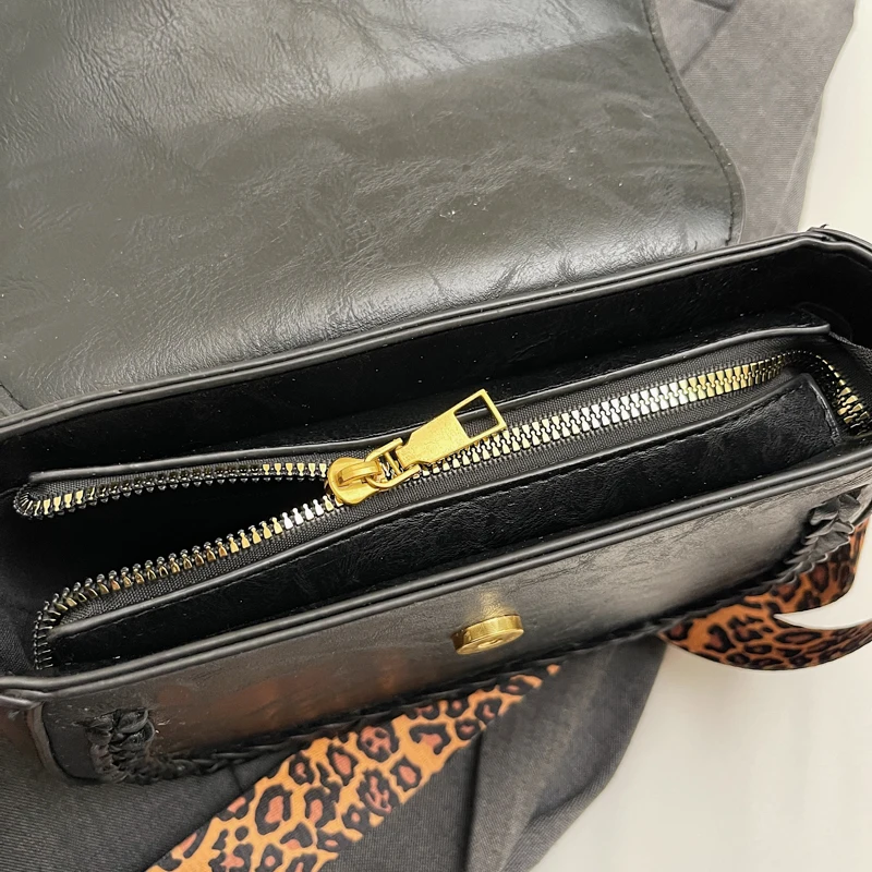 Quaste gewebter Sattel Umhängetasche Lady Leopard breiter Schultergurt Handtasche und Geldbörse Vintage Pu Leder Messenger Bag Flap – Detail 19