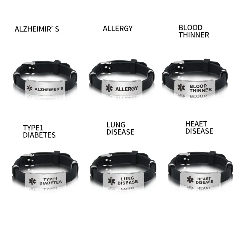 Type1 Diabetes Silicone Bracelet Medical Alert ID Bangle for Men Woman Child Adjustable Length Wrist SOS Jewelry