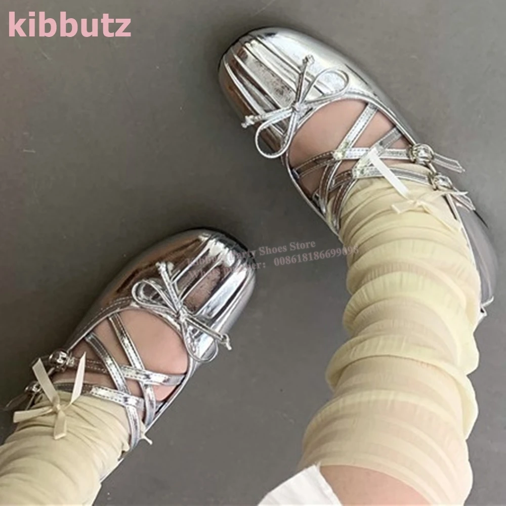 Ballet Cross Strap Bows Pumps Sneakers Belt Buckle Round Toe Flat With Patent Leather Solid Color Fashion Elegant Sexy Shoes New