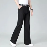 2024 Men's Spring And Autumn New High Waisted Elastic Straight Leg Jeans Loose Casual Wide Leg Pants 1