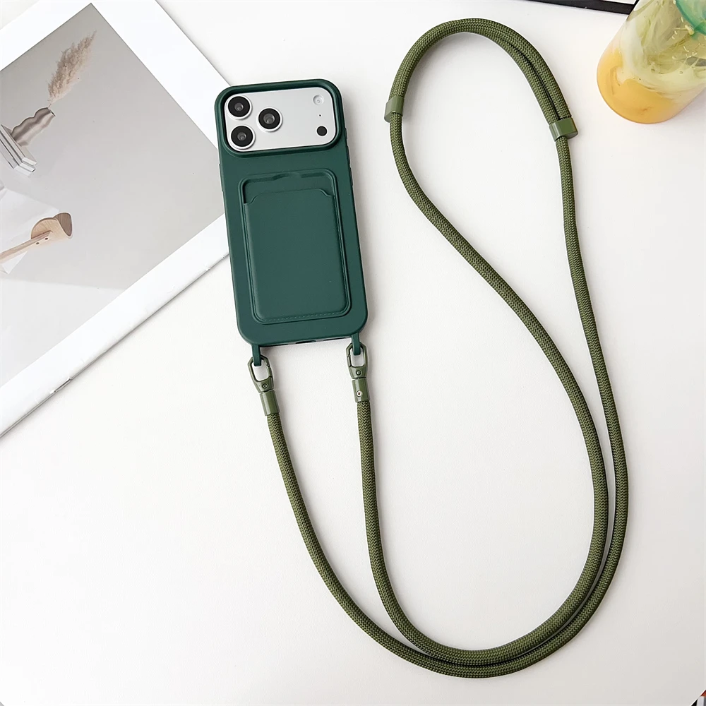 Enhanced Silicone Card Holder Phone Case with Crossbody Lanyard and Fall Prevention Cover