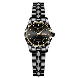 Luxury Women's Quartz Watch - Elegant Waterproof Design with Luminous Dial, Perfect Gift (Black Gold)