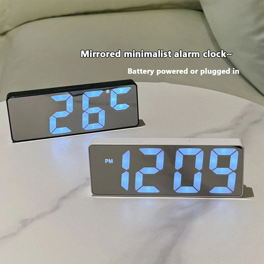 LED Mirror Digital Alarm Clock 12/24 Hours Adjustable Dimming Brightness Colorful Large Screen Desk Clocks Bedroom Decoration