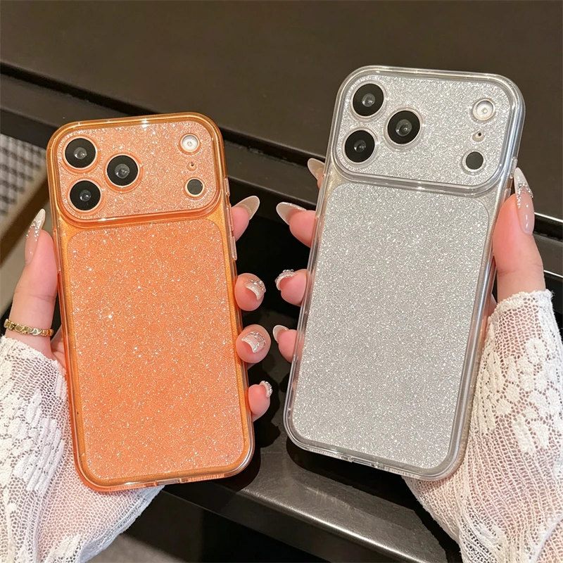 Luxury Bling Glitter Shockproof Transparent Phone Case with Large Window Design