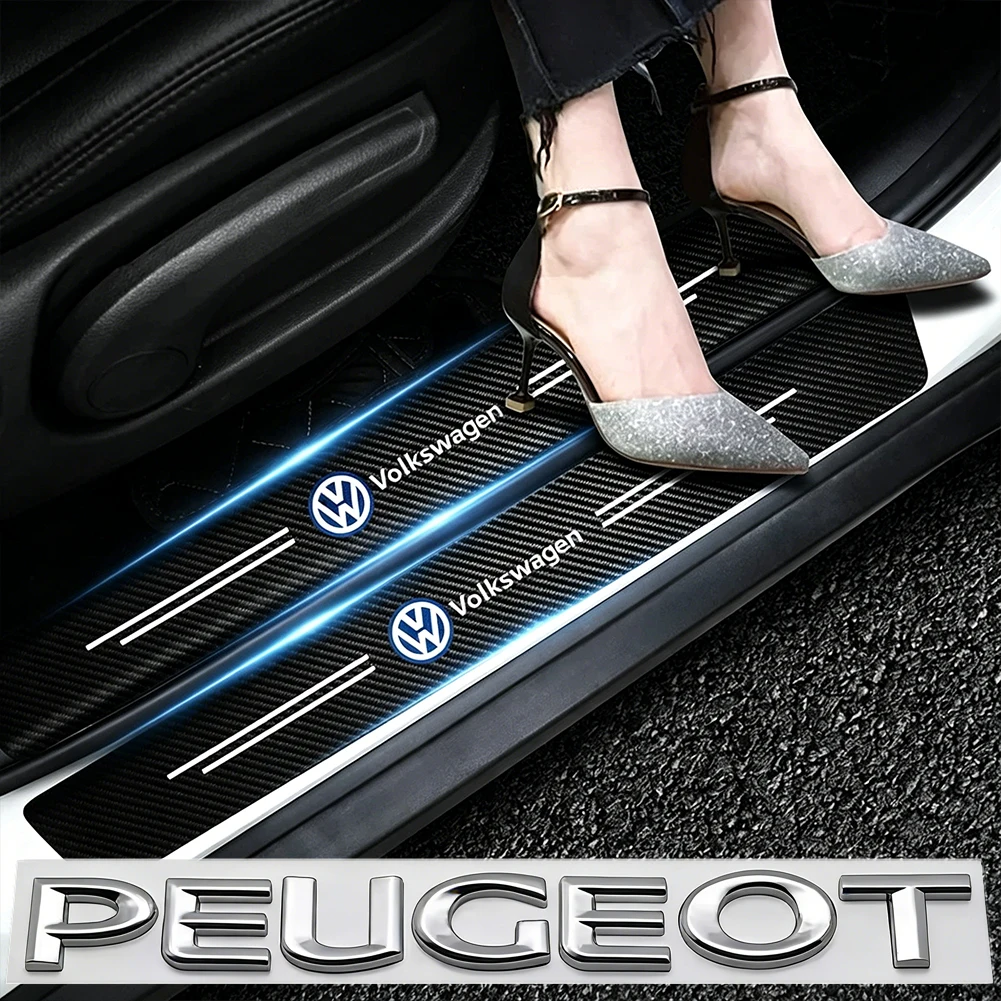 Premium Carbon Fiber Car Door Sill Scuff Plate Decor Stickers, Multiple Pack Options Available