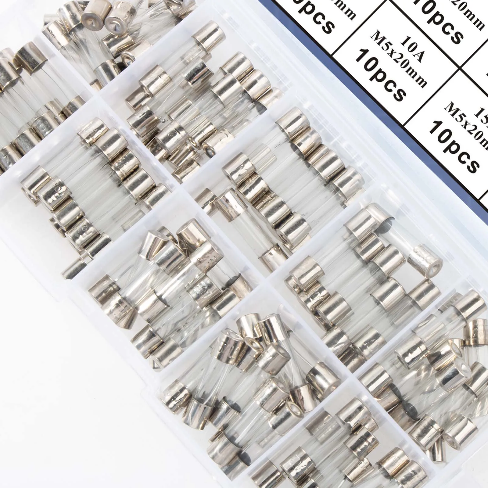 Fast Blow Glass Fuses Assortment Kit 10 Values m5x20mm 0.2-20A 100pcs