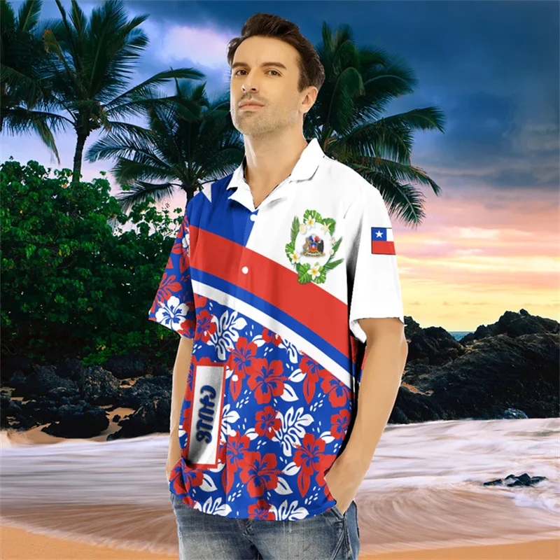 

Chile Flag Map 3D Printed Short Sleeve Shirts For Men Clothes National Emblem Blouses Sport Jersey Casual Hawaiian Kids Tops
