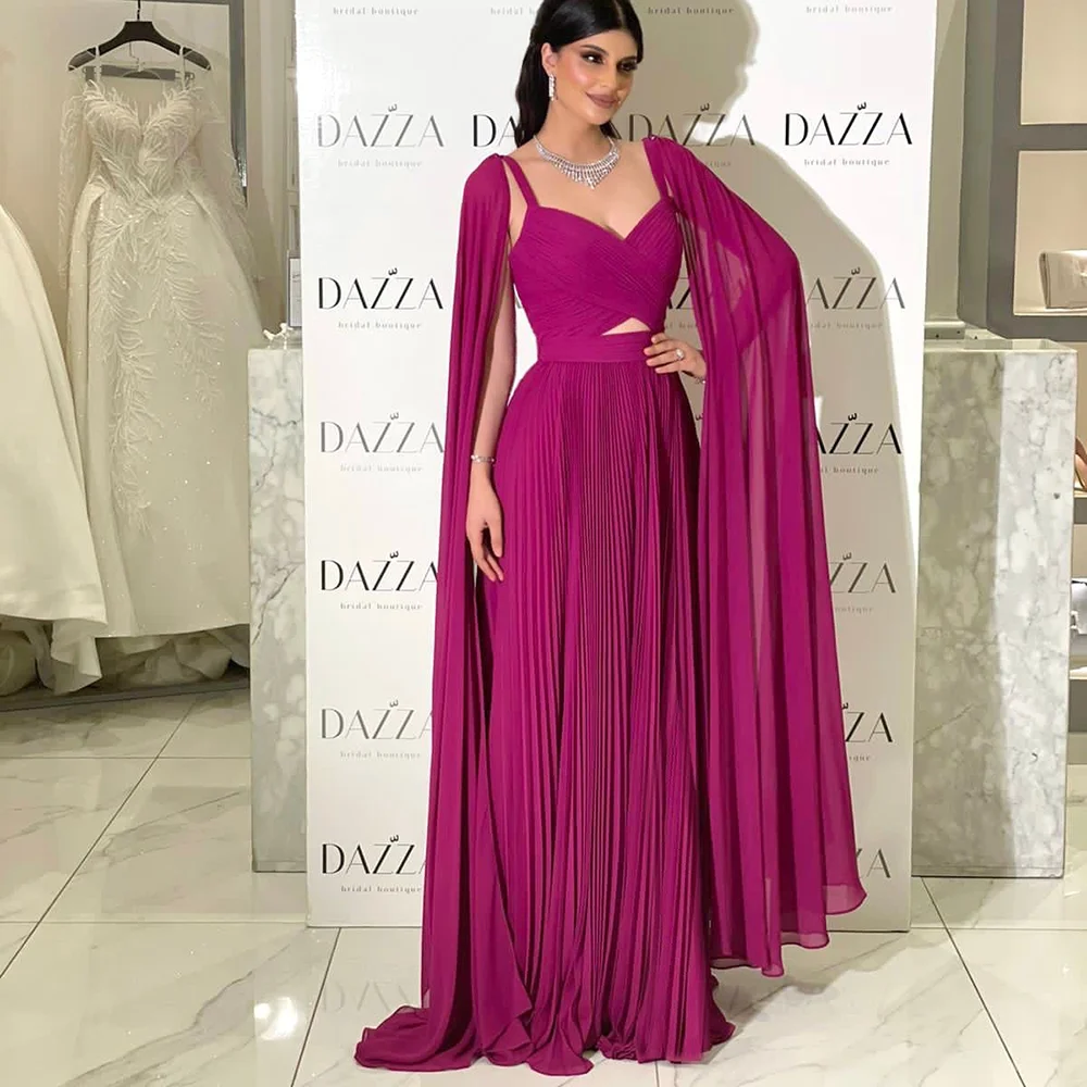 S18cd1fd2d2514aee8e881f12ca2e701dt Fuchsia Chiffon Dubai Evening Dresses with Cape Sleeves Yellow Arabic Elegant Women Wedding Party Formal Gowns Mallzona