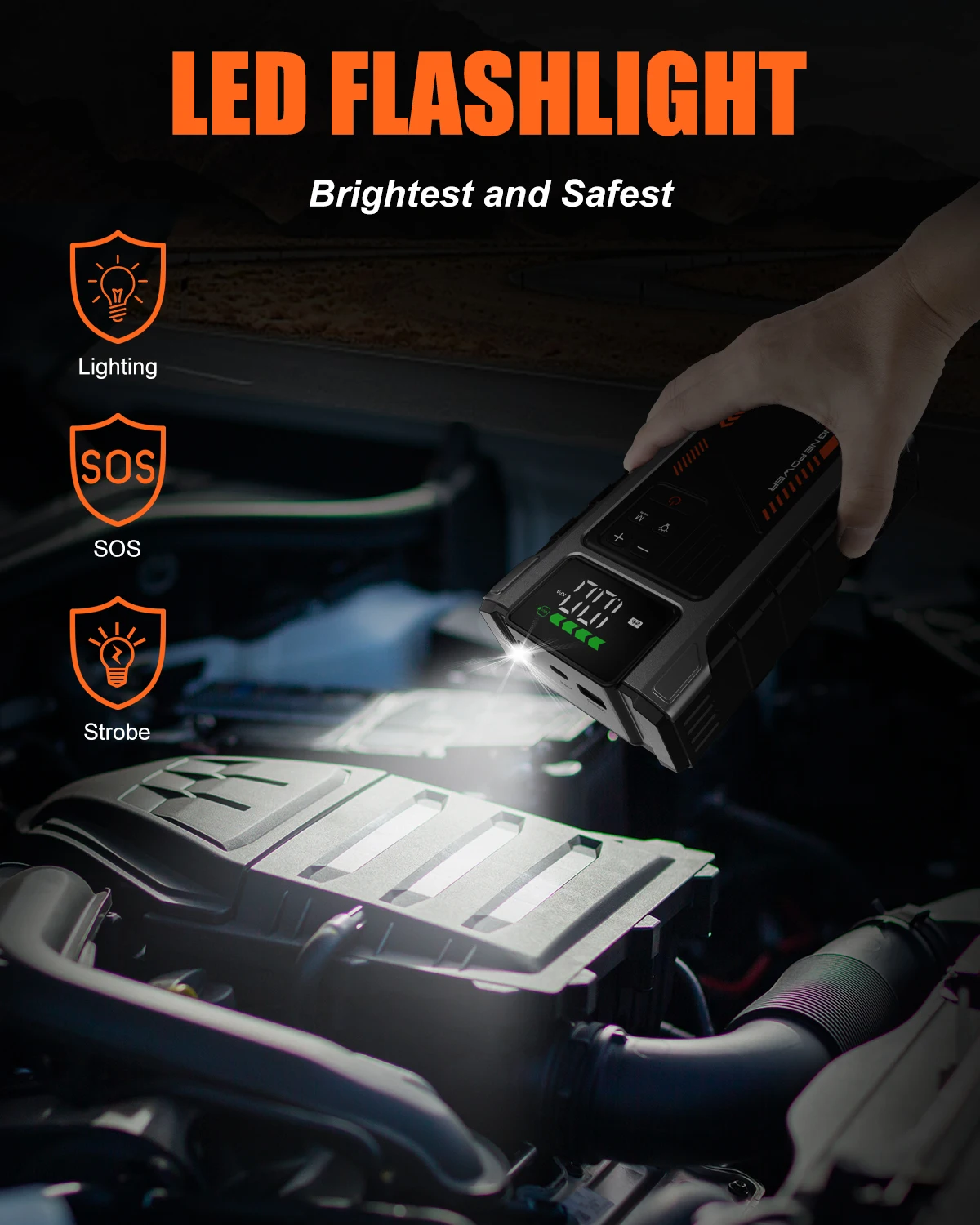 Eigotrav U2 5-IN-1 6000A 12000mAh Avviatore di emergenza per auto con compressore d'aria 150PSI Booster Caricatore di backup Power Bank Jumper Box - immagine 4