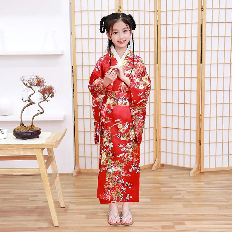 Japanese Kimono Dress Japanese bathrobe Print Japanese Kimono Sets for Girls' Cosplay School Performances Traditional for Elementary