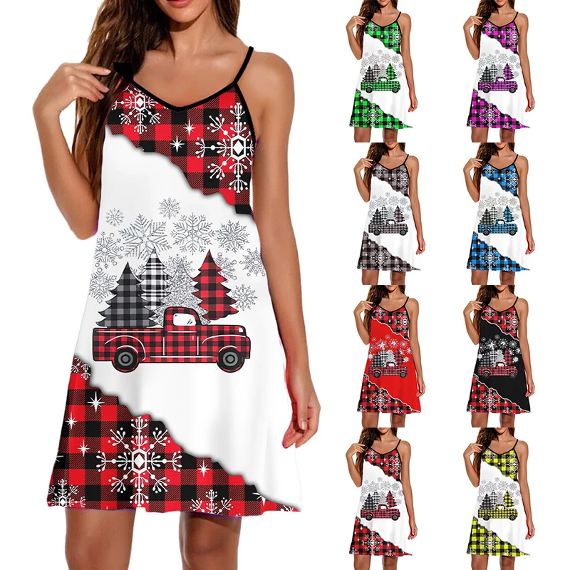 

Womens Summer Casual Spaghetti Strap Christmas Swing Midi Dresses Xs-8Xl