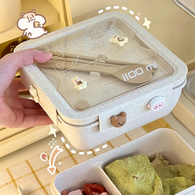 Natural Wheat Straw Bento Box Large Capacity Dishwasher Microwave Safe Lunch  Box for Kids Adult Food Container with Cutlery - AliExpress