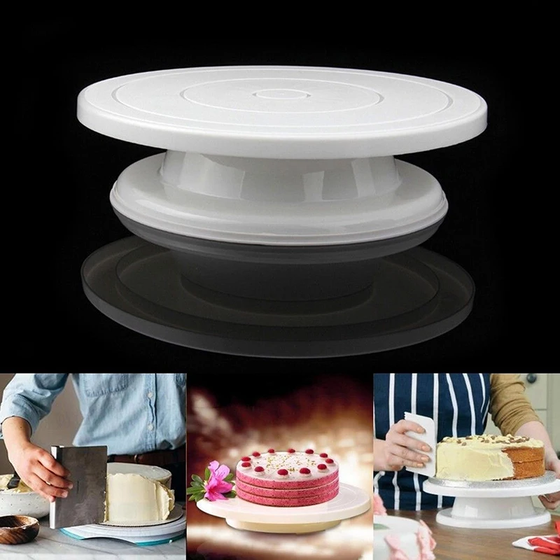 Kitchen Pan Baking Tool Plastic Cake Plate Turntable Rotating Anti-skid Round Cake Stand Decorating Rotary Table 1PC