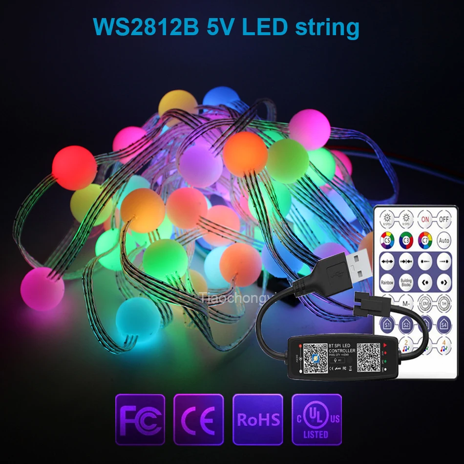 DC5V WS2812 LED strip light stirng RGB Dream Full Color Round Ball String  with 28Key APP control music Lights Christmas Party